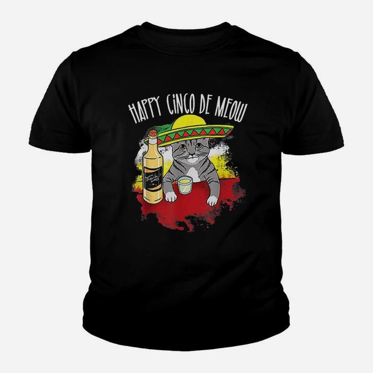 Funny Cinco De Meow Funny Mexican Tequila Cat Kid T-Shirt