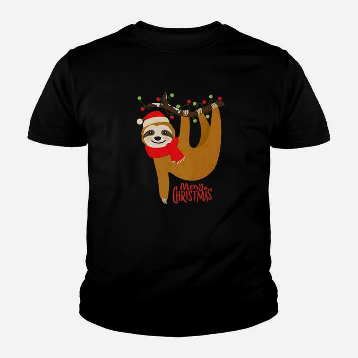Funny Cute Christmas Sloth With Christmas Light Gift Kid T-Shirt