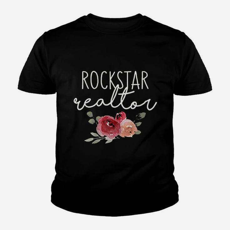 Funny Cute Realtor Woman Female Gift Rockstar Realtor Flower Kid T-Shirt