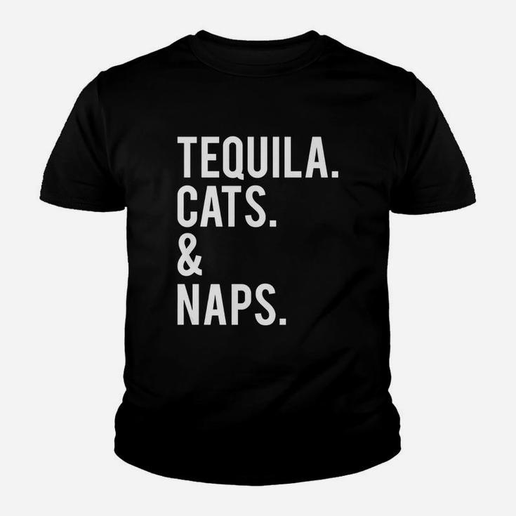 Funny Cute Womens Tequila Cats And Naps Slogan T-shirt Youth T-shirt
