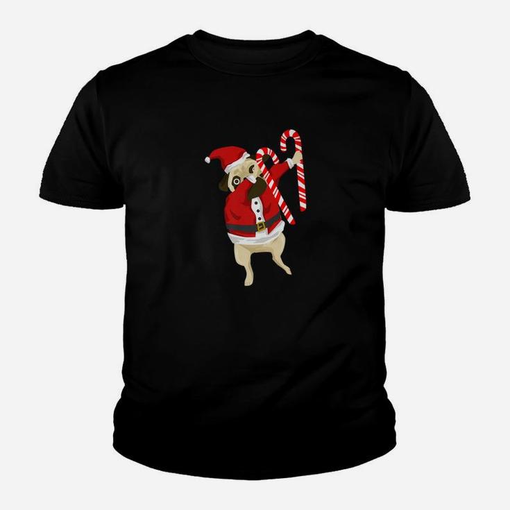 Funny Dabbing Pug Dog Christmas Santa Candy Canes Kid T-Shirt