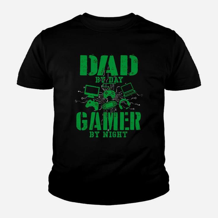 Funny Fathers Day Shirt Dad By Day Gamer By Night Video Game Kid T-Shirt