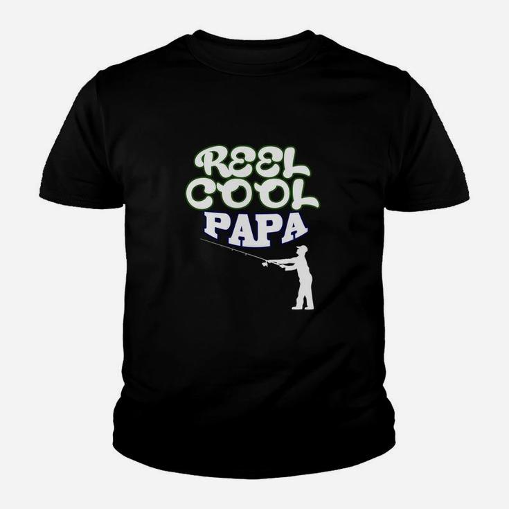 Funny Fishing Reel Papa Fishermen Lake Dad Gift Kid T-Shirt