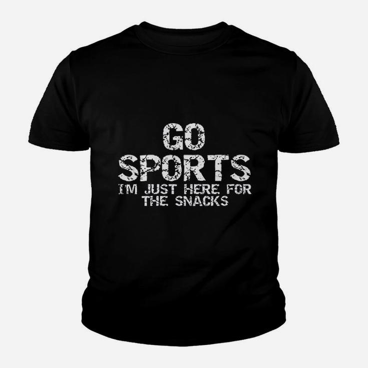 Funny Game Day Quote Go Sports I Am Just Here For The Snacks Kid T-Shirt
