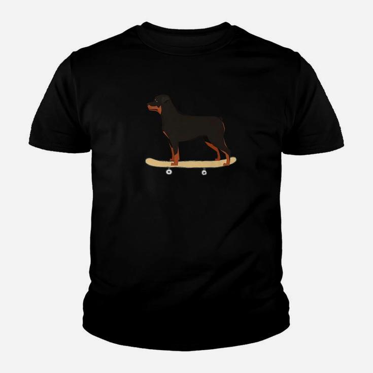 Funny Great Rottweiler Skateboarding Puppy Dog Gift Kid T-Shirt