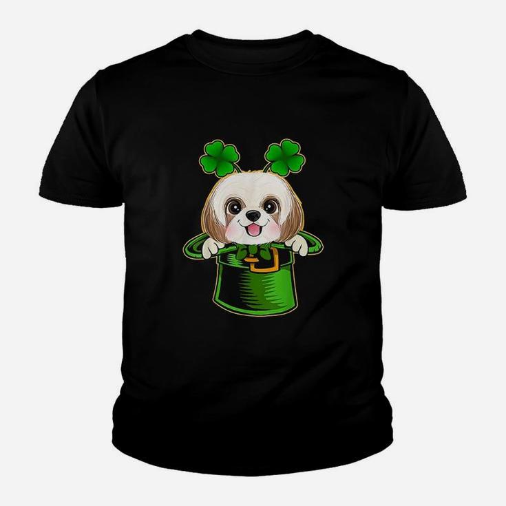Funny Leprechaun Hat Shih Tzu Dog Kid T-Shirt