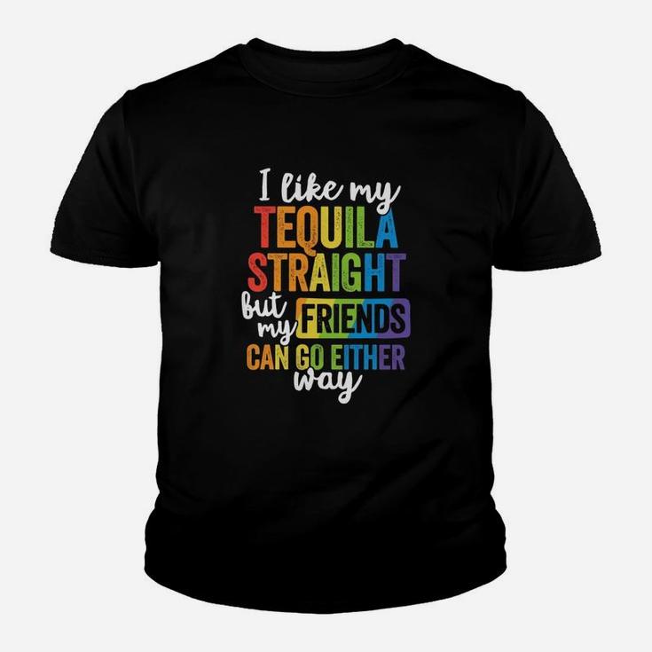 Funny Lgbt Ally Gift Tequila Straight Friends Go Either Way Kid T-Shirt