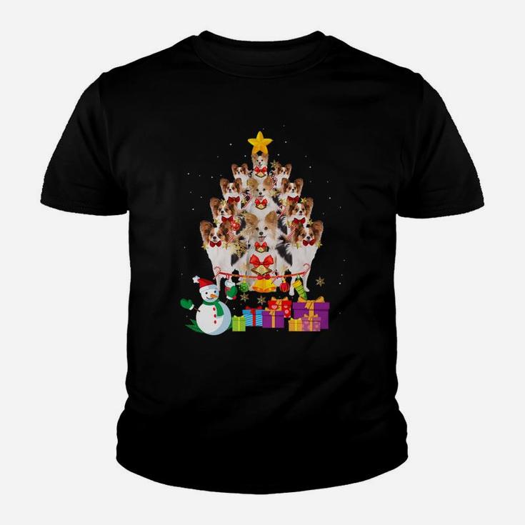 Funny Papillon Christmas Dog Tree Xmas Gift Kid T-Shirt