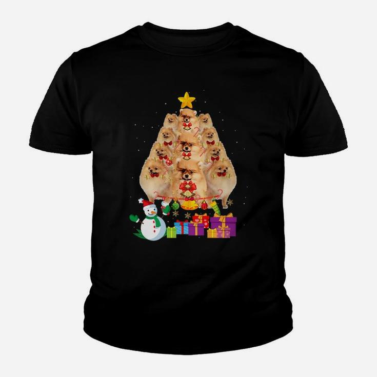 Funny Pomeranian Christmas Dog Tree Xmas Gift Kid T-Shirt