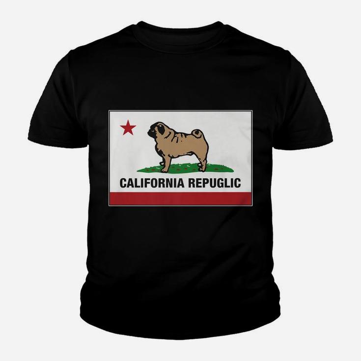 Funny Pug California Repuglic California Cali Kid T-Shirt