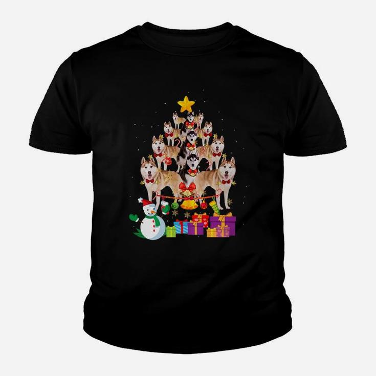 Funny Siberian Husky Christmas Dog Tree Xmas Gift Kid T-Shirt