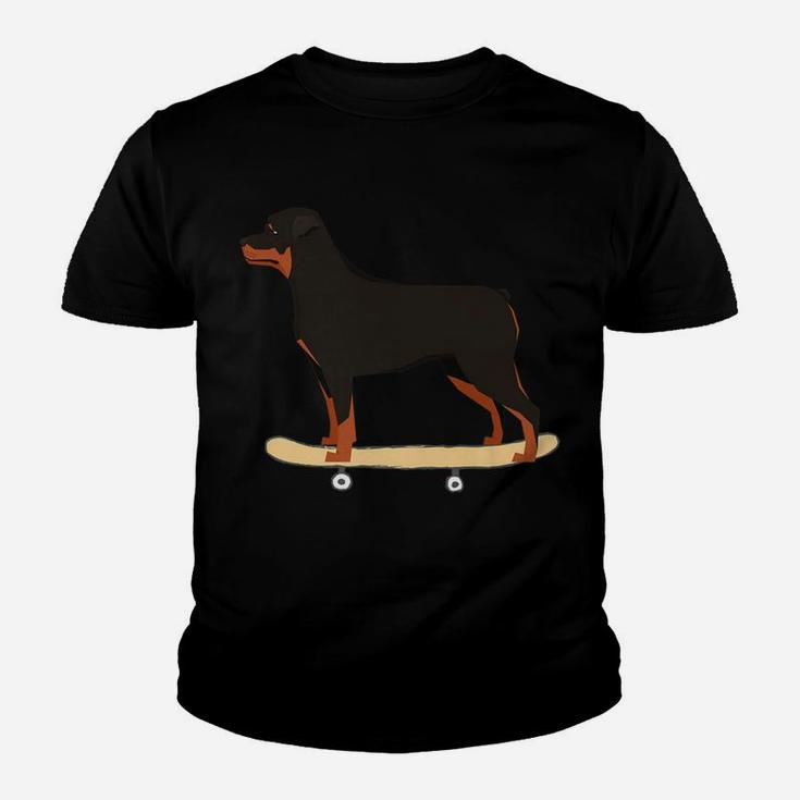 Funny Skateboarding Rottweiler Puppy Dog Gift Kid T-Shirt