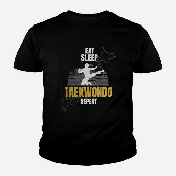 Funny Taekwondo Athlete Gift Ideas Eat Sleep Taekwondo Repeat Kid T-Shirt