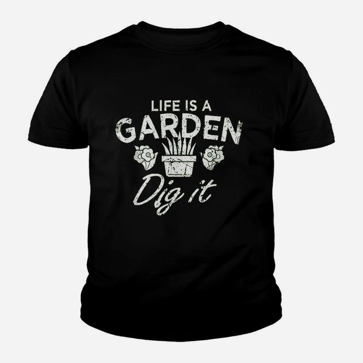 Funny Vintage Style Gardening Life Is A Garden Dig It Kid T-Shirt