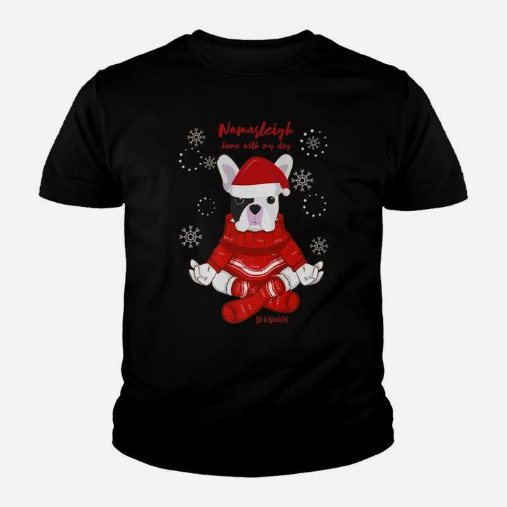 Funny Yoga Christmas Dog Boston Terrier Lovers Kid T-Shirt