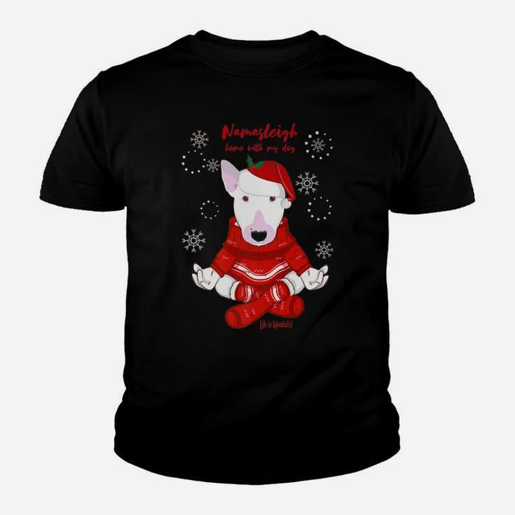 Funny Yoga Christmas Dog Bull Terrier Lovers Kid T-Shirt