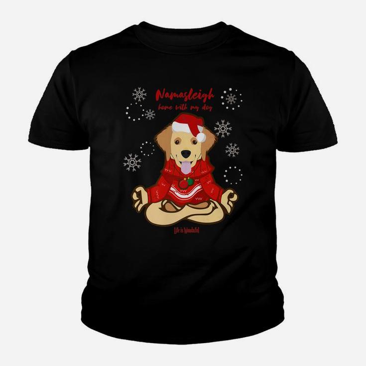 Funny Yoga Christmas Dog Golden Retriever Labrador Kid T-Shirt