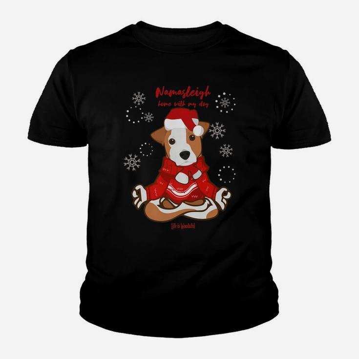 Funny Yoga Christmas Dog Pit Bull Lovers Kid T-Shirt