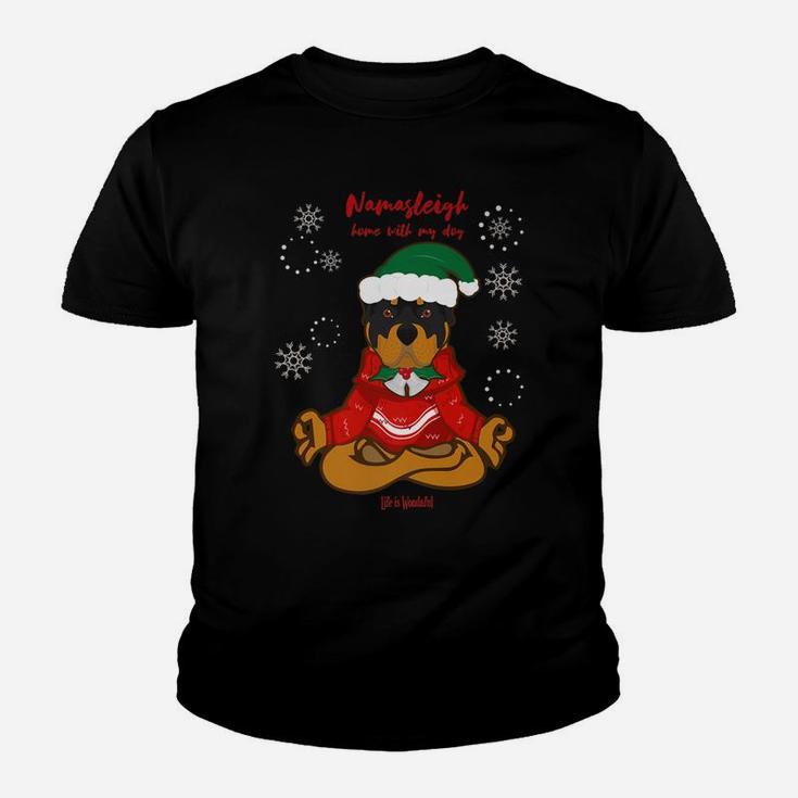Funny Yoga Christmas Dog Rottweiler Lovers Kid T-Shirt