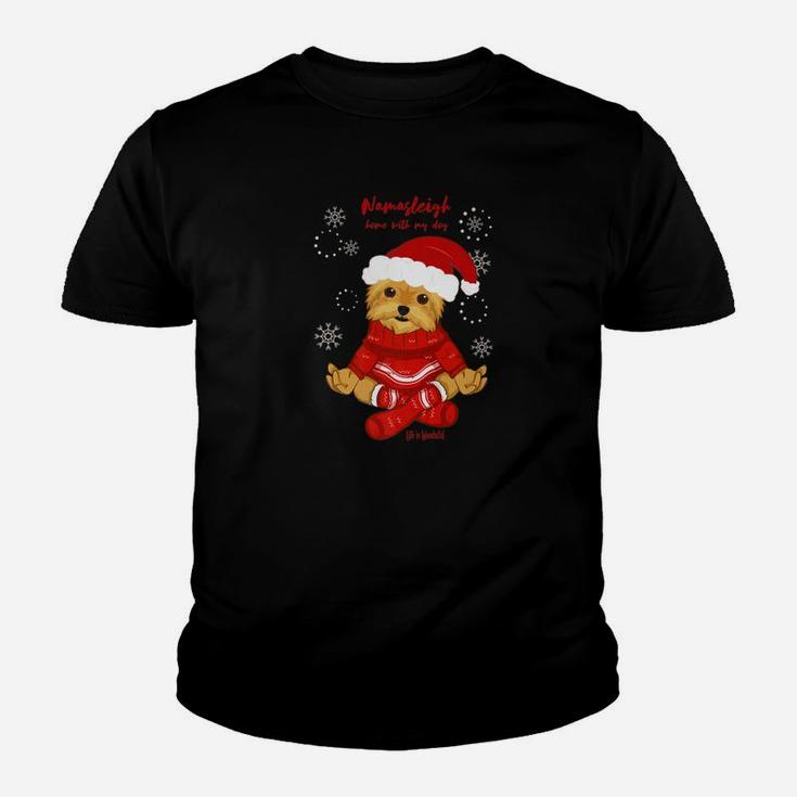 Funny Yoga Christmas Dog Shirt Yorkie Yorkshire Terrier Kid T-Shirt
