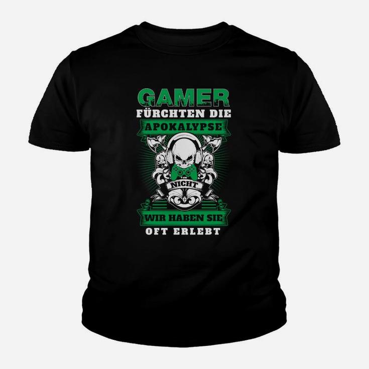 Gamer-Apokalypse Kinder Tshirt, Schwarzes mit Spruch & Totenkopf-Design