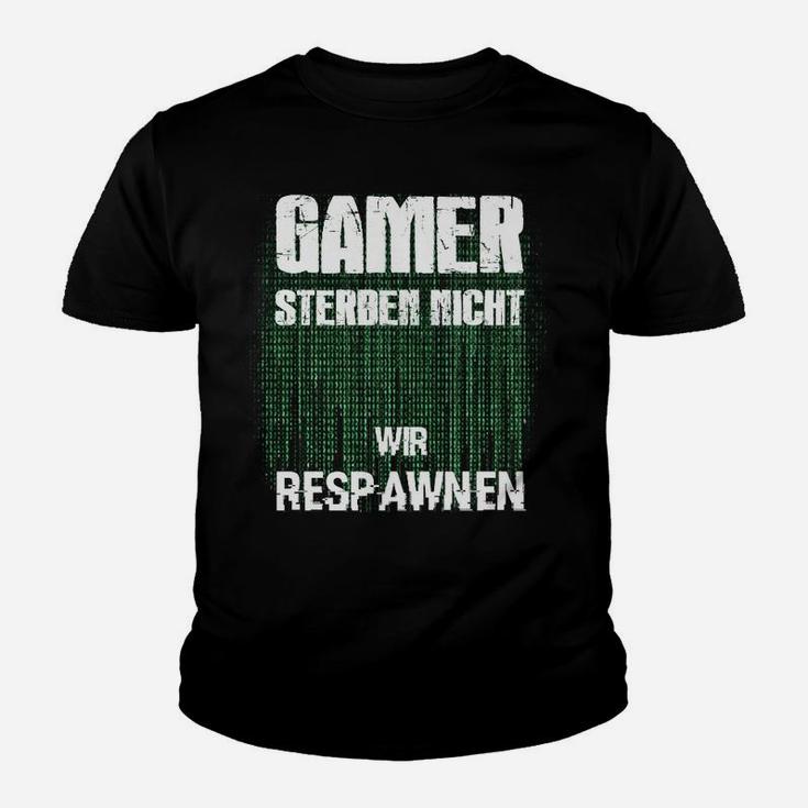 Gamer Slogan Kinder Tshirt 'Sterben Nicht, Wir Respawnen', Matrix-Code Design