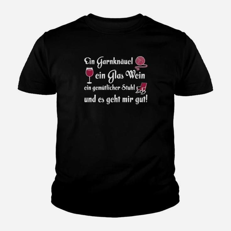 Garnknäuel & Wein Gemütliches Stricken Kinder Tshirt, Limitierte Edition