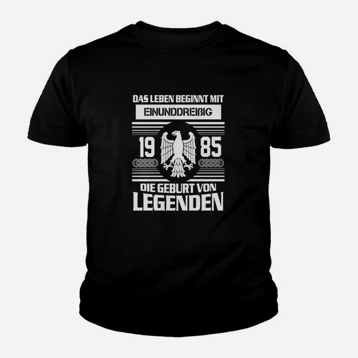 Geburtsjahrgang 1985 Legendäres Kinder Tshirt in Schwarz, Retro Style Tee