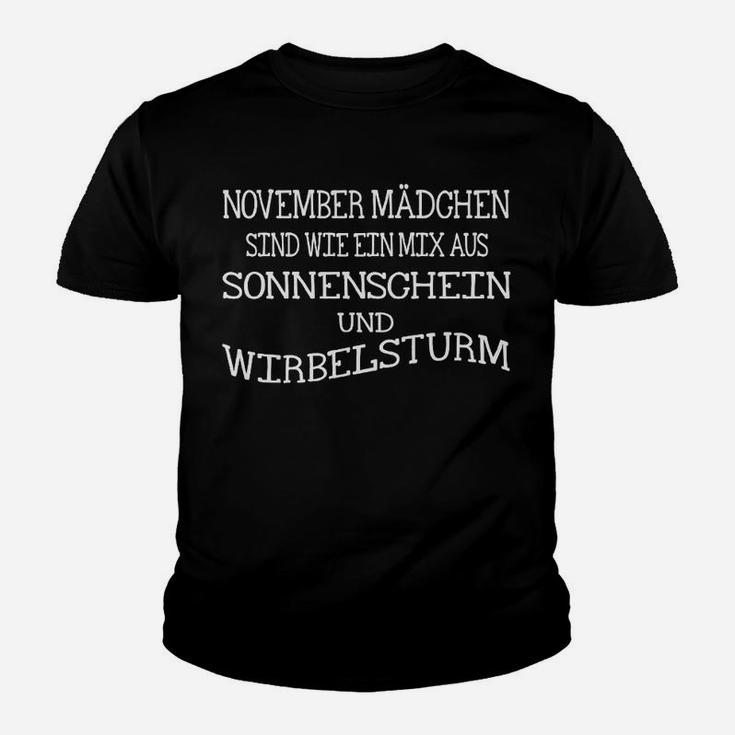 Geburtstags-Kinder Tshirt November Mädchen - Sonnenschein & Wirbelsturm, Schwarz