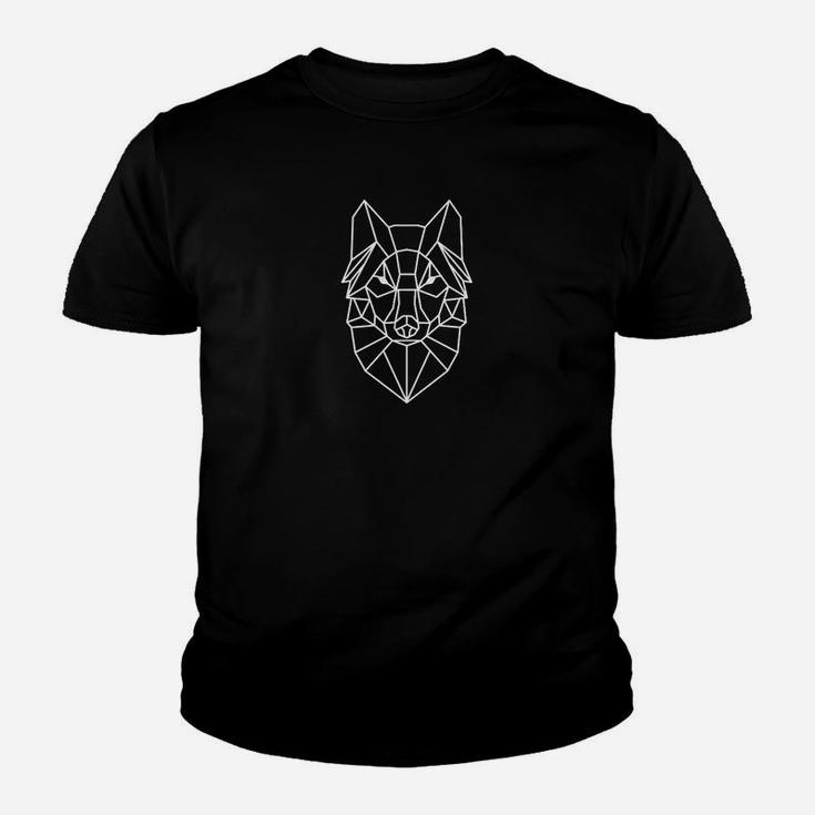 Geometrisches Wolfskopf Design Kinder Tshirt für Herren in Schwarz