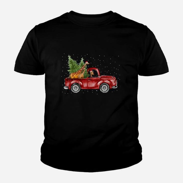 Giraffe Christmas Car Christmas Tree Kid T-Shirt