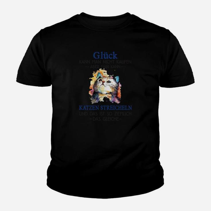 Glück durch Katzen Streicheln Kinder Tshirt, Grafik Tee für Katzenliebhaber