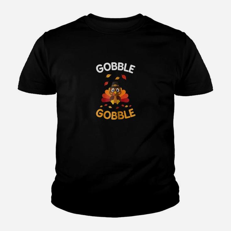 Gobble Gobble Cute Turkey Day Family Thankful Kid T-Shirt