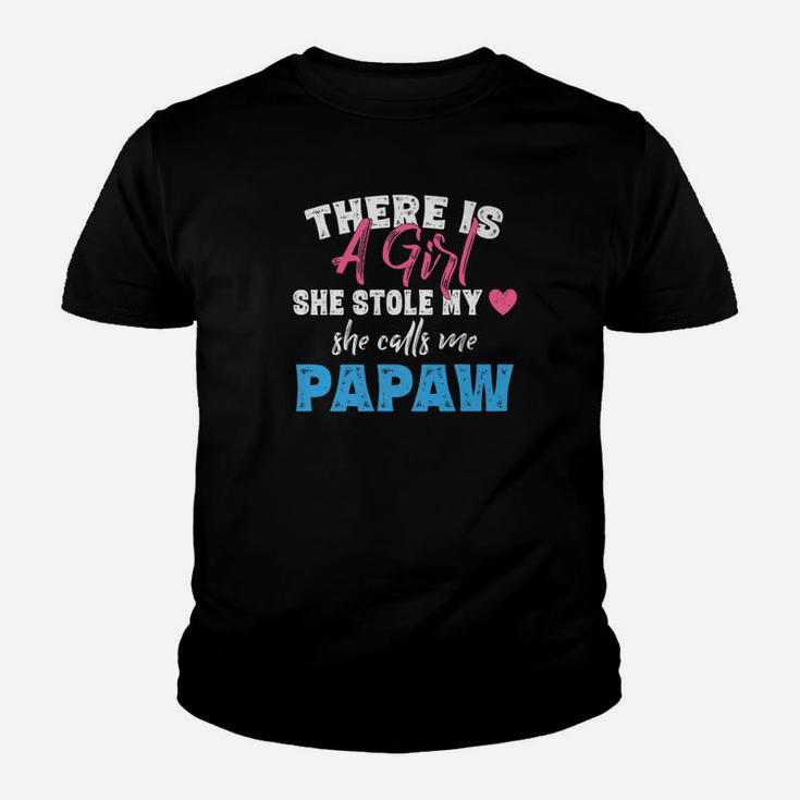 Grandpa Gifts Girl Stole My Heart Calls Me Papaw Kid T-Shirt