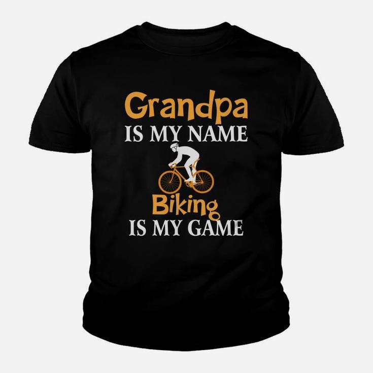 Grandpa Is My Name Biking Is My Game Fathers Day Kid T-Shirt