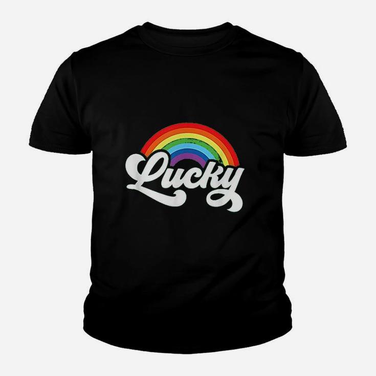 Green St Patricks Day For Women Lucky Rainbow Retro Kid T-Shirt