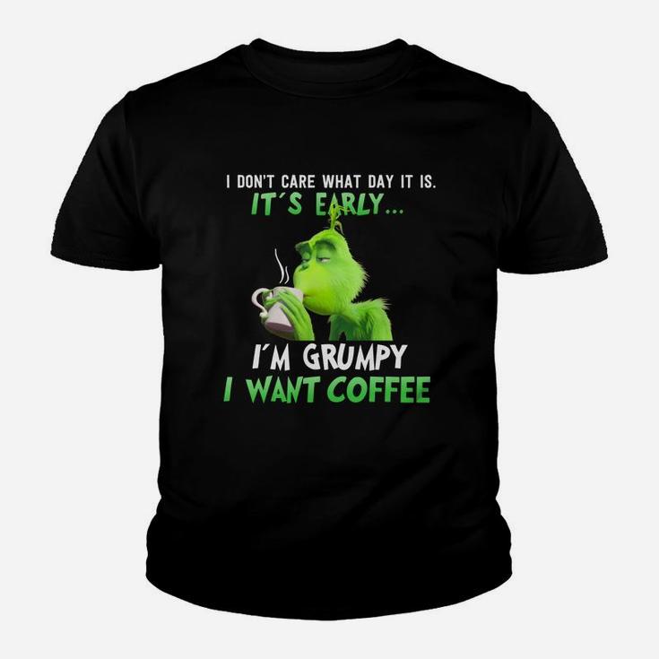 Grinch Im Grumpy I Want Coffee Christmas Kid T-Shirt