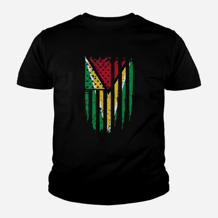 Guyanese American Guyana And America Flag Kid T-Shirt