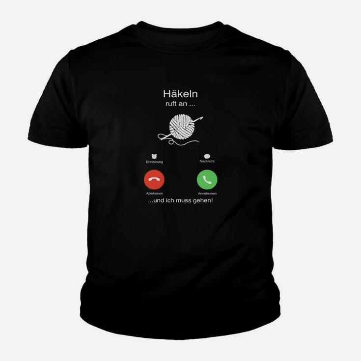 Häkelliebhaber Kinder Tshirt Schwarz, Lustiger Spruch mit Telefon-Design