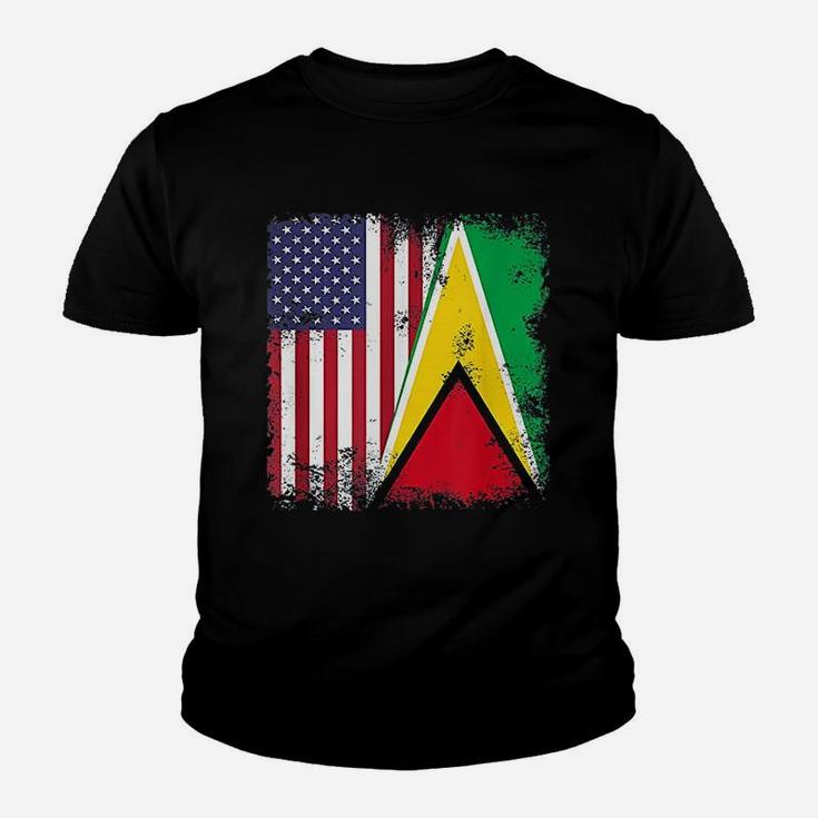 Half Guyanese Flag Vintage Guyana Usa Gift Kid T-Shirt