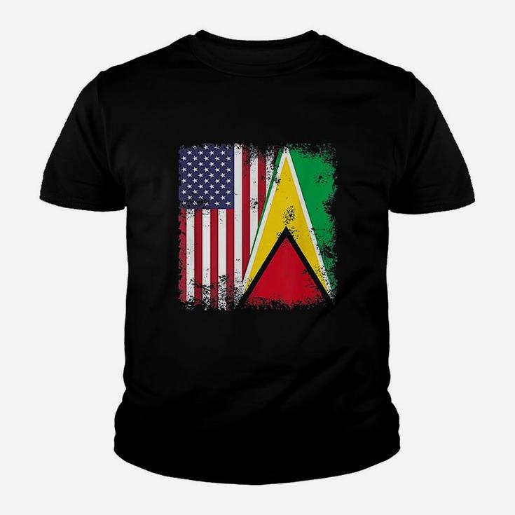 Half Guyanese Flag Vintage Guyana Usa Gift Kid T-Shirt