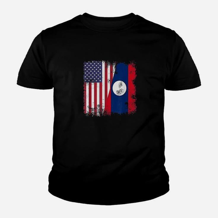 Half Lao Laotian Flag Vintage Laos Usa Gift Kid T-Shirt