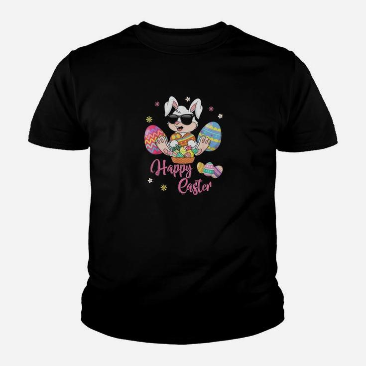 Happy Easter Rabbit Bunny Wearing With Easter Kid T-Shirt