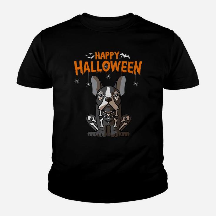 Happy Halloween French Bulldog Skeleton Dog Costume Kid T-Shirt