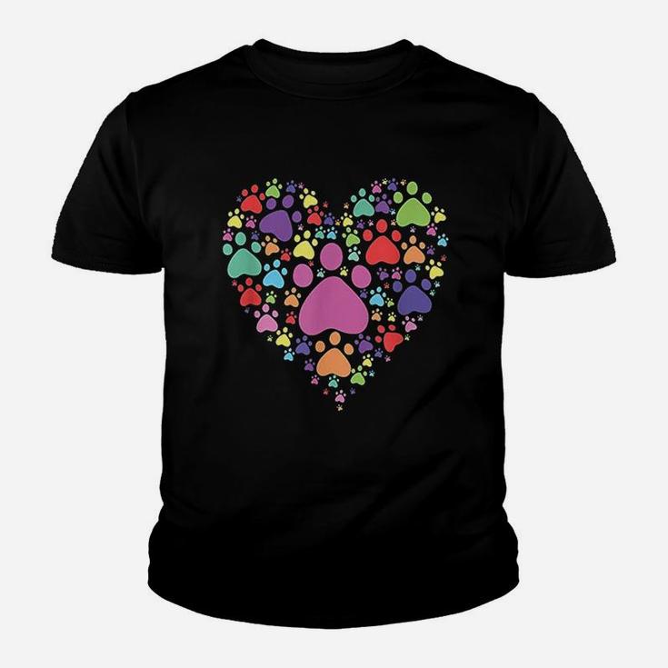 Heart Paw Print Dog Cat Lover Valentines Day Kid T-Shirt