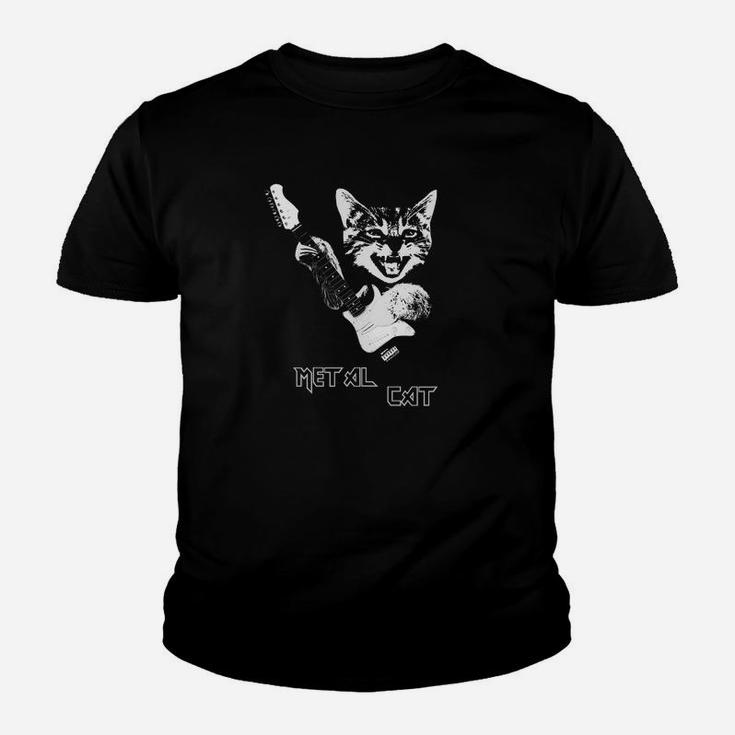 Heavy Metal Cat Funny Cat With Guitar Music Kid T-Shirt
