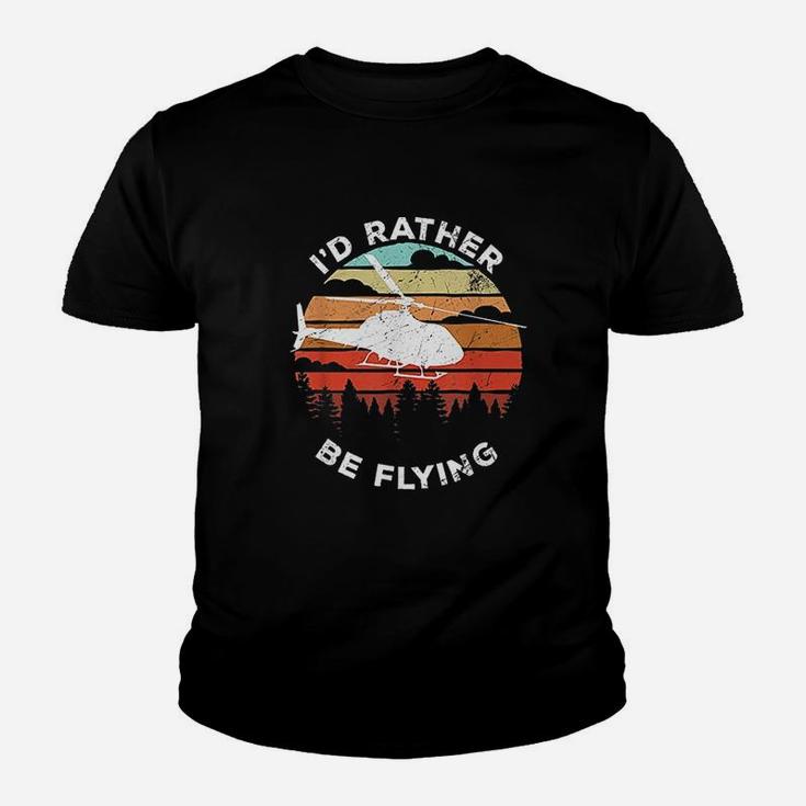 Helicopter Funny Pilot Gift Id Rather Be Flying Retro Kid T-Shirt