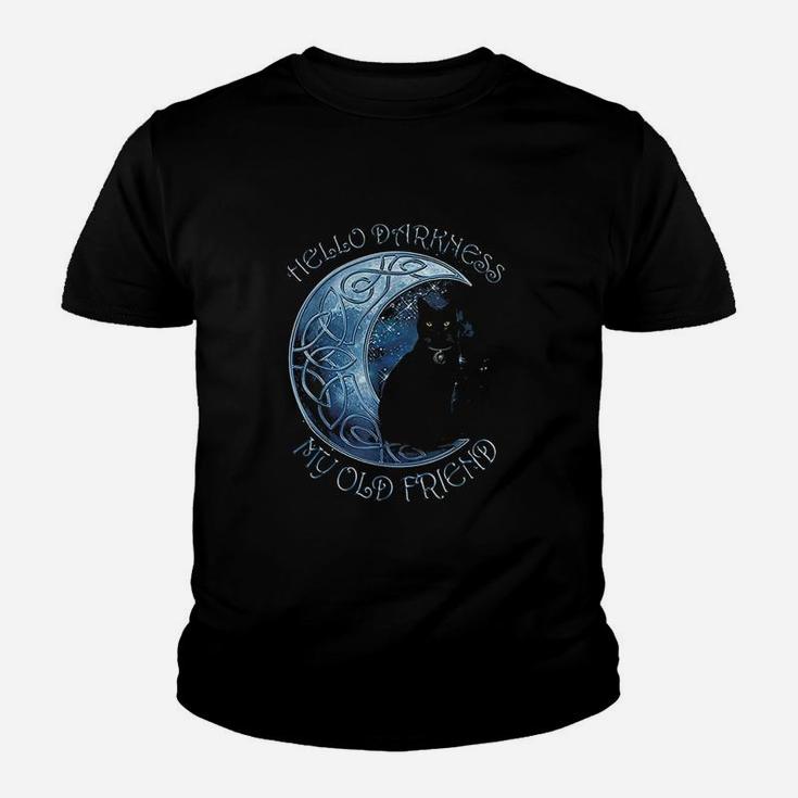 Hello Darkness My Old Friend Funny Cat Moon Kid T-Shirt