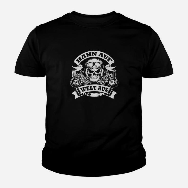 Herren Schwarz Biker Kinder Tshirt mit Skull Motto 'Stirn Auf Welt Aus'