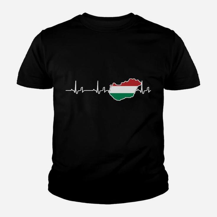 Herzschlag Ungarn Kinder Tshirt, EKG mit ungarischer Flagge für Patrioten